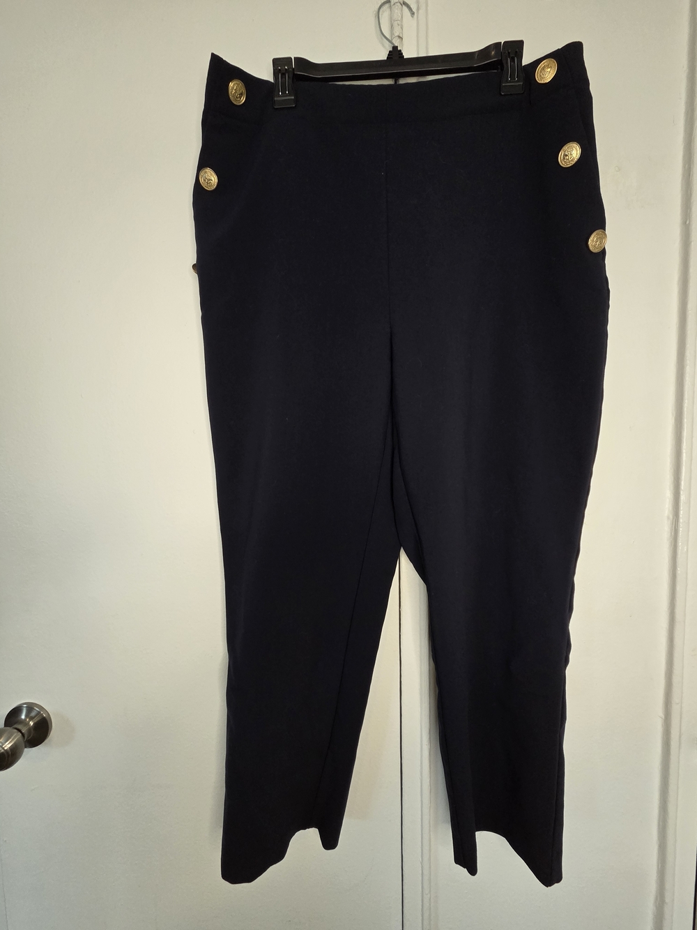Zara Black High-Waist Tapered Pants with Gold Buttons